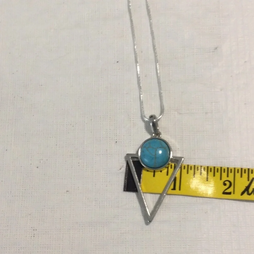 Turquoise and Silver Color Geometric Pendant Necklace *